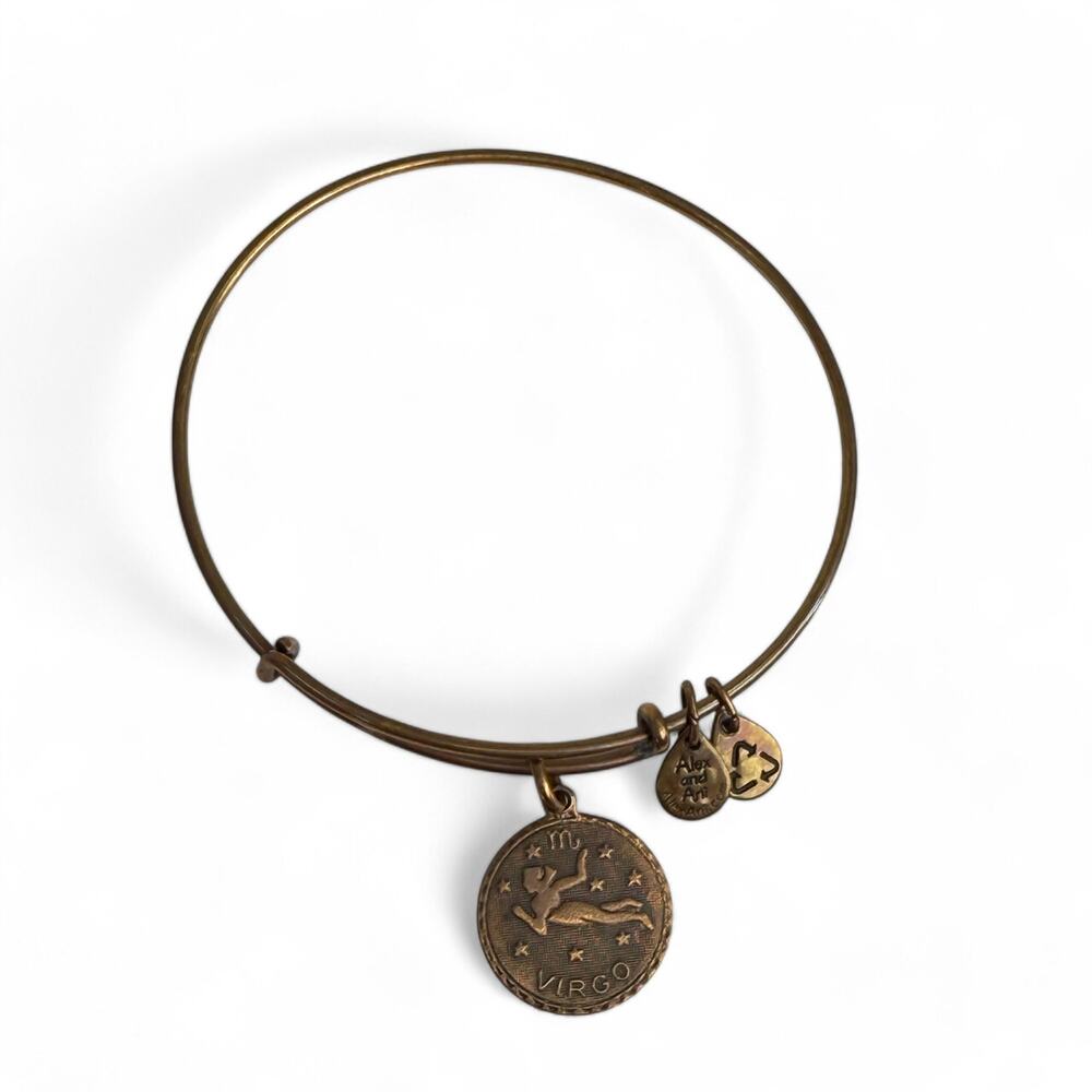 Alex and Ani Virgo Zodiac Charm Bangle Bracelet Antique Gold Tone